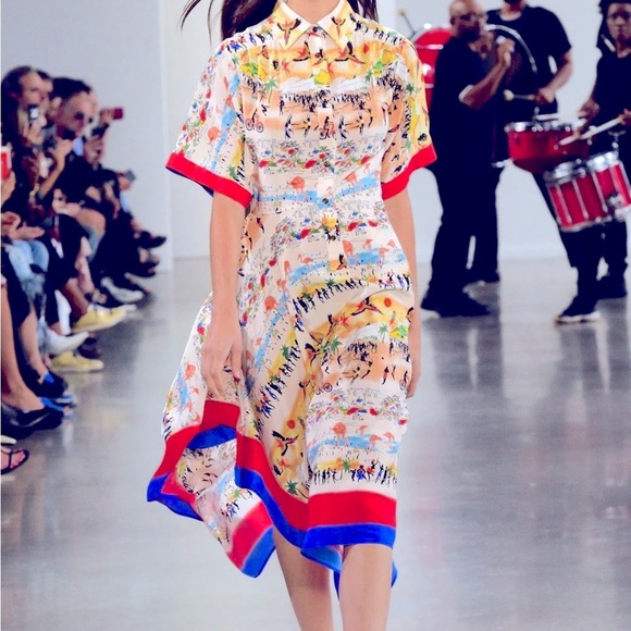 Deveaux- Silk Shirtdress Handkerchief Hem Summer Print Dress - Picture 3 of 15